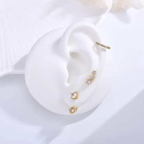 Vista 2 de Aretes de tuerca de plata de ley para mujeres y niñas, 3 pares de aretes de tuerca de cartílago pequeños, platadorado