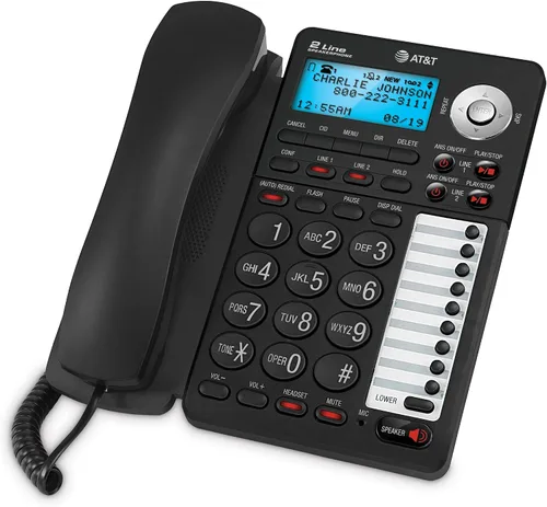 Vista 3 de AT&T Altavoz con cable de 2 líneas con identificador de llamadas/llamada en espera, conferencia de 3 partes, marcación rápida de 18 números