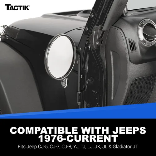Vista 6 de TACTIK Espejos laterales de aventura, cabeza redonda, espejos laterales con bisagras laterales con puertas apagadas - Compatible con Jeep Wrangler
