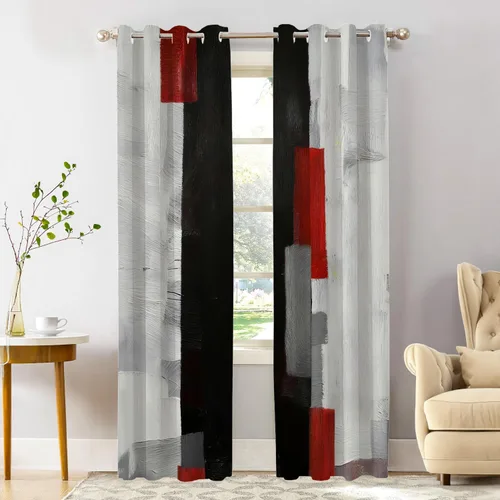 Vista 146 de Shrahala Beige and Orange Abstract Art Brushstrokes Blackout Curtain Tiers, Abstract Oil Paint Kitchen Valance Light Blocking Tier Drapes with Rod