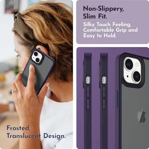 Vista 3 de Funda compatible con iPhone 14 con protector de pantalla, cuerpo completo, a prueba de golpes, con protector de cámara, translúcido mate, funda