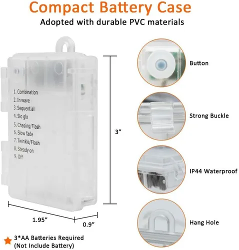 Vista 8 de Homemory Paquete de 2 guirnaldas de 100 luces LED de 33 pies, funciona con pilas, con control remoto, impermeable, 8 modos de luciérnaga, luces