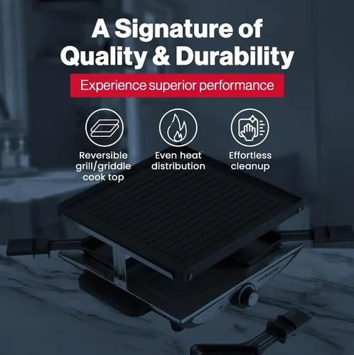 Vista 3 de Swissmar Geneva Raclette Grill con tapa reversible de aluminio fundido - Perfecto para parrilla eléctrica de raclette y asador al aire libre