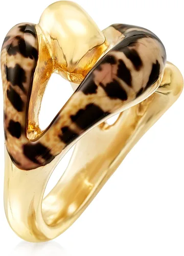 Vista 3 de Ross-Simons Italian Leopard-Print Enamel Link Ring in 18kt Gold Over Sterling