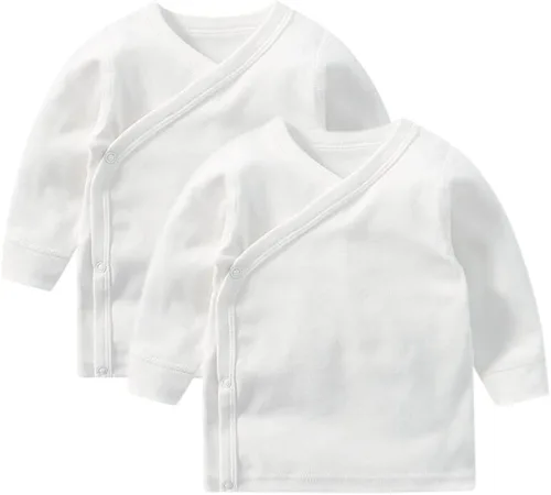 Vista 5 de HAOLUKI Baby Long Sleeve Side-snap Cotton Shirt Unisex Newborn Girls Boys Kimono Tee Shirts Top