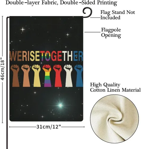Vista 2 de Bandera de jardín con texto en inglés «We Rise Together», bandera de jardín con la leyenda «We Rise Together», decoración para exteriores, desfile