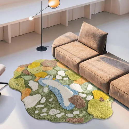 Vista 4 de WHALEHOME - Alfombra de musgo estéreo 3D para sala de estar, alfombra de hierba musgo verde, alfombra para dormitorio, mesita de noche, alfombra