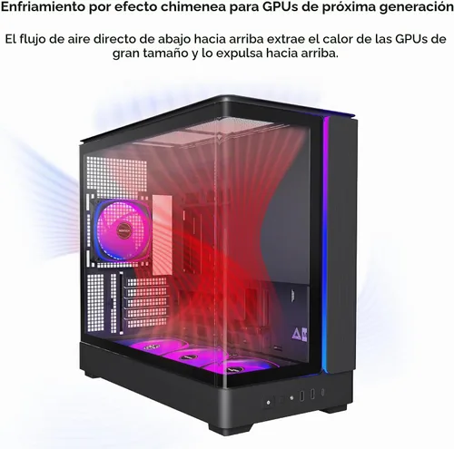 Vista 5 de Chasis para PC Montech King 15 Micro-ATX, vidrio panorámico curvo, enfriamiento de flujo de aire tipo chimenea, diseño de cámara dual, soporte