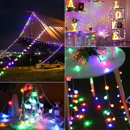Vista 8 de Luces que cambian de color alimentadas por baterías, paquete de 2 unidades en total de 66 pies, 200 luces LED coloridas con control remoto, 8 modos