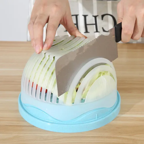 Vista 6 de Cortador de ensalada 2 en 1 y picador de verduras, máquina rápida de 60 segundos, plástico de grado alimenticio sin BPA, rebanador manual fácil