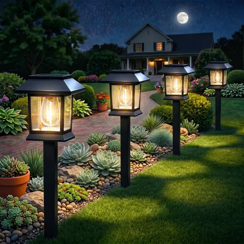 Vista 7 de Benany Luces solares para exteriores, paquete de 12 luces solares impermeables para caminos, iluminación de paisaje para camino, pasarela, césped