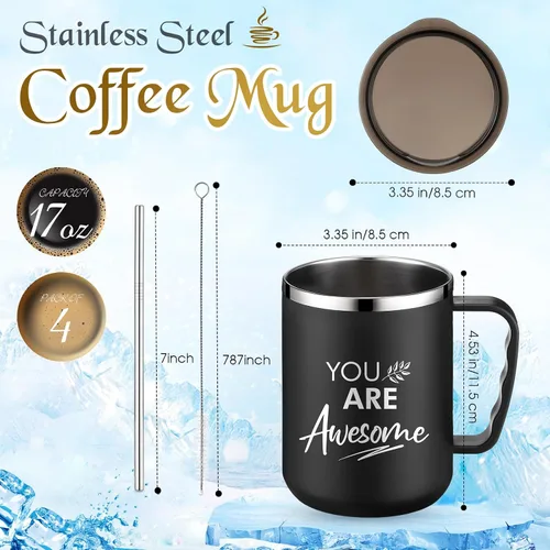 Vista 2 de Sumind Regalo de agradecimiento a los empleados, tazas de café de acero inoxidable de 17 onzas con asa, tapa y popote para Slp, graduación, Negro