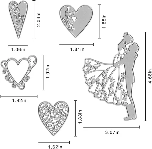 Vista 2 de Troqueles de corte de metal para parejas de San Valentín, novios, corazones de amor para boda, día de San Valentín, tarjetas, manualidades, álbumes
