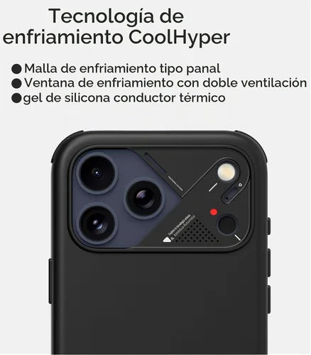 Vista 5 de Aulumu Funda CoolHyper de piel vegana A17 para iPhone 17 Pro Max Control de cámara con aletas de refrigeración Comodidad de lujo Compatible