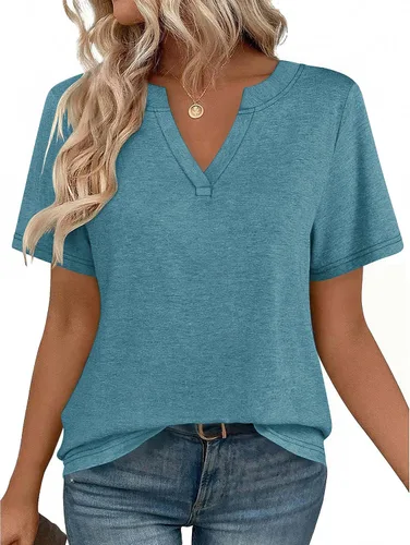 Vista 24 de Zeagoo Camisetas de manga corta con cuello en V para mujer, bonitas, elegantes, casuales, para negocios, trabajo, blusa