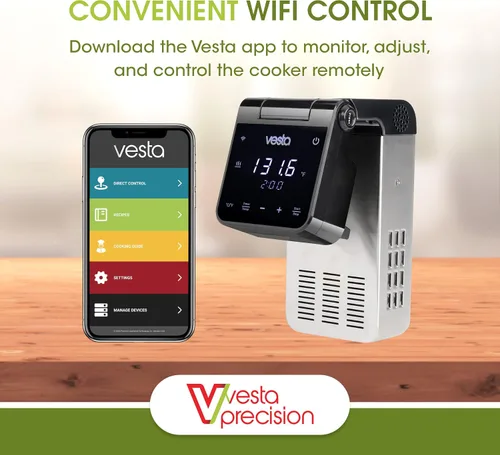 Vista 4 de Vesta Precision Cocina Sous Vide, capacidad de 30 L, control de aplicación WiFi Large Display Screen,Foldable Design, IPX7 Waterproof, High