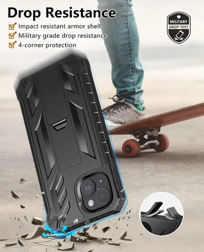 Vista 3 de FNTCASE Funda para iPhone 14 Plus: Cubierta protectora resistente de grado militar para teléfono celular con soporte y protección incorporada