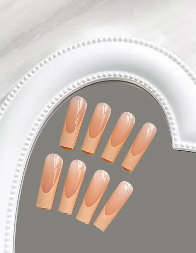 Vista 2 de Uñas postizas cuadradas largas con punta francesa SWEKKE amarilla, uñas postizas de cobertura completa con diseños, uñas postizas de color amarillo