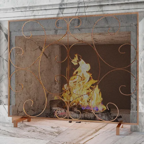 Vista 5 de Kingson Panel individual decorativo plano para chimenea, cubierta sola hecha a mano, malla de metal duradera, resistente al calor, malla de Bronce
