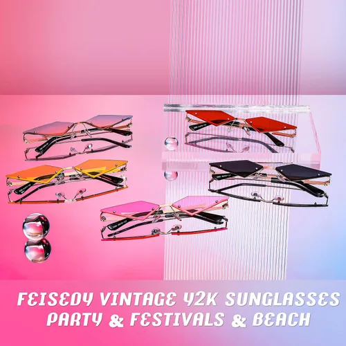 Vista 5 de FEISEDY Gafas de sol vintage de los 90 rombos de moda Lozenge Steampunk Y2K Party Halloween Polygon Glasses B2952
