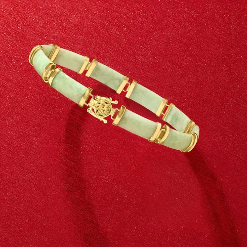 Vista 4 de Ross-Simons Jade Good Fortune Bracelet in 18kt Gold Over Sterling