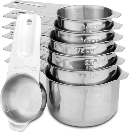 Vista 11 de Juego de 6 cucharas medidoras de acero inoxidable 18/8 precisas, resistente con buen mango, con conector de anillo, color gris oscuro