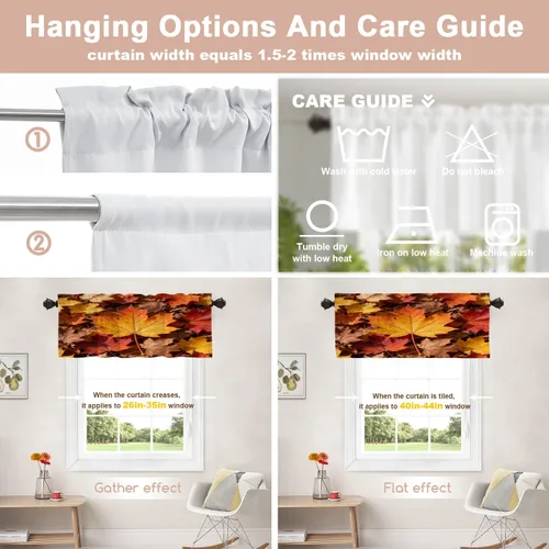 Vista 78 de Shrahala Orange Autumn Autumn Blackout Curtain Tiers, Fall Kitchen Valance Light Blocking Tier Drapes with Rod Pocket, 2 Pack 26 X 24 in