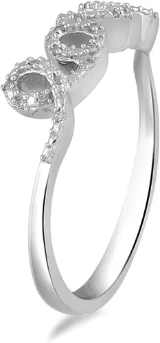 Vista 3 de Jewelili Anillo de plata de ley con diamantes redondos y blancos naturales