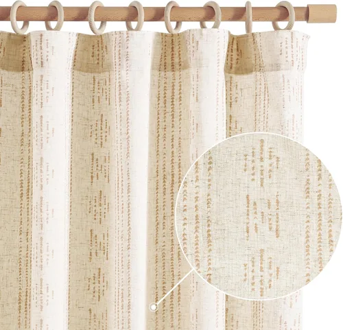 Vista 25 de jinchan Cortinas bohemias a rayas para sala de estar, cortinas de lino estilo granja de 63 pulgadas de largo, 2 paneles para dormitorio, mudcloth