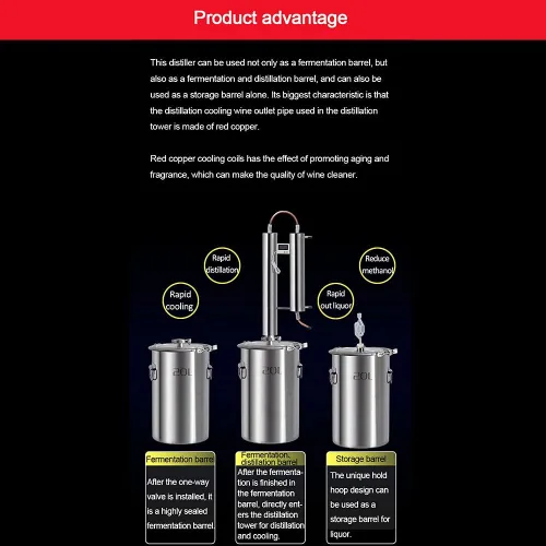 Vista 2 de licor 60L que elabora la destilación del equipo de fermentación de la destilación de cobre rojo doble destilador casero que elabora la mashine
