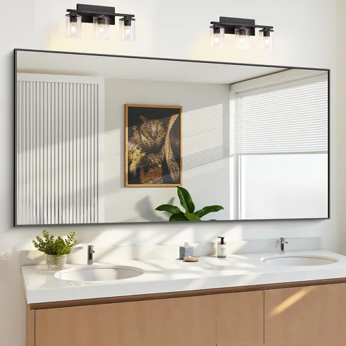 Vista 41 de KOCUUY Espejo de baño negro, espejo rectangular de 24 x 18 pulgadas para sobre el fregadero, espejo de pared decorativo moderno para dormitorio