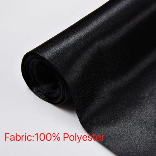 Vista 2 de 1 yarda de 63 pulgadas de ancho negro sedoso 100% poliéster, tela de satén para bodas, decoración, fiesta, moda, ropa, manualidades, costura
