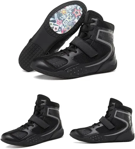 Vista 2 de Zapatos de lucha libre para hombre y mujer, zapatos de boxeo, zapatillas de fitness, suela cero caída