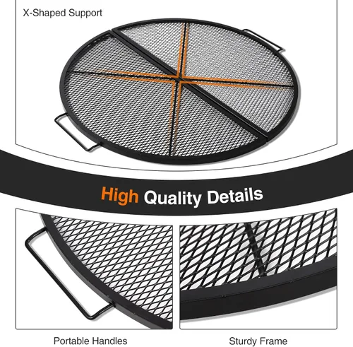 Vista 4 de X-Marks Rejilla portátil para fogata y parrilla de cocina, rejilla plegable redonda para fogata de camping, rejilla de parrilla para fogata con asas