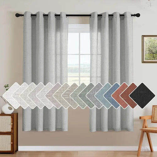 Vista 27 de H.VERSAILTEX Elegant - Cortinas texturizadas de lino natural mezclado con eficiencia energética, filtrado de luz, con ojales de níquel