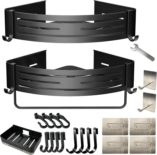 Vista 15 de Black Adhesive Corner Shower Caddy 2-Pack, Triangular Shelves No-drill black triangular shelves for smooth tile, glass and stainless steel shower