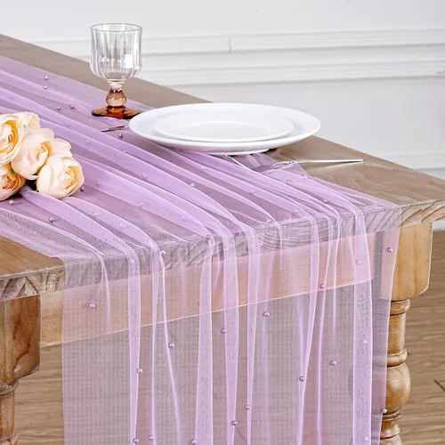 Vista 27 de LuoluoHouse Camino de Mesa de Perla para Centros de Mesa de Boda: Camino de Mesa de Perla de 10 pies, Decoración de Mesa de 29x120 Pulgadas de Tul