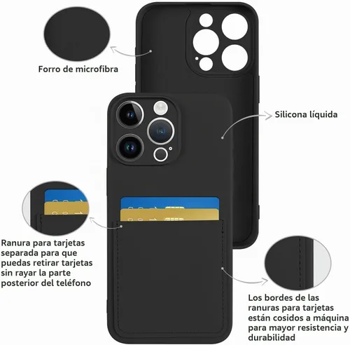 Vista 2 de Funda diseñada para iPhone 15 Pro con tarjetero para mujeres y hombres, cubierta de silicona suave [forro de microfibra], protección completa