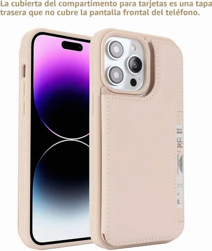 Vista 3 de iCoverCase Funda protectora de piel sintética compatible con iPhone 14 Pro Max con soporte para tarjetas, funda tipo cartera para mujeres y hombres
