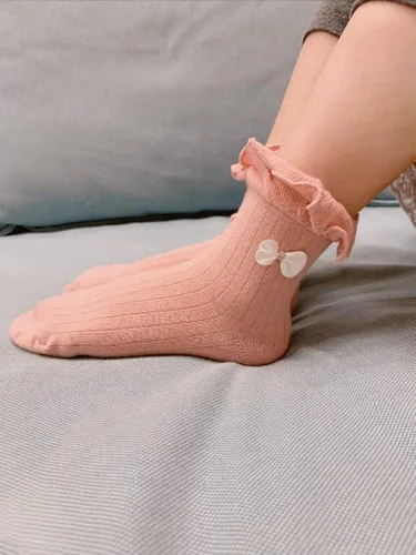 Vista 4 de Gwenvenni Girls Ruffle Bow Socks Big Little Kids Cotton Ankle Sock
