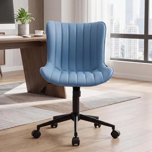 Vista 6 de Kidol & Shellder Silla de escritorio de oficina con ruedas, moderna silla giratoria de cuero sin brazos con respaldo acolchado cómodo, ergonómico