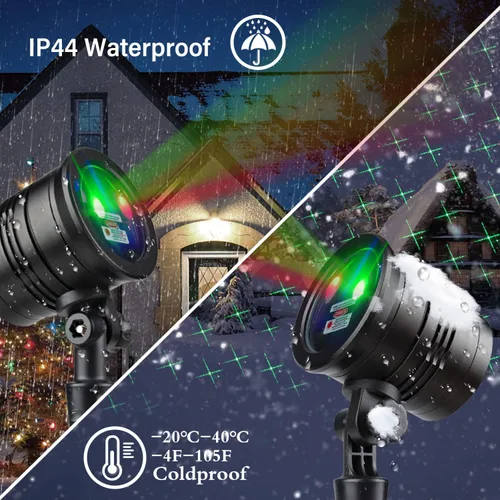 Vista 3 de Proyector de Luces de Navidad para Exteriores, Luces Láser LED de Navidad, Foco de Paisaje, Espectáculo de Estrellas Rojas y Verdes, Impermeable