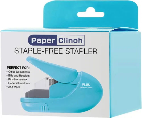 Vista 8 de Plus Paper Clinch - Engrapadora compacta sin grapas, color azul turquesa