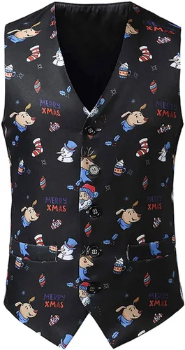 Vista 4 de Stoota Chaleco de Navidad para hombre, suave, casual, ajuste regular, lindo estampado, S-2XL