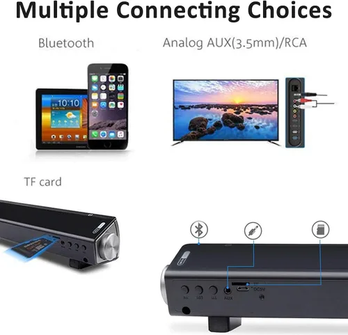 Vista 4 de Altavoces de computadora para escritorio, barra de sonido de computadora con cable e inalámbrica, mini altavoces estéreo alimentados por USB