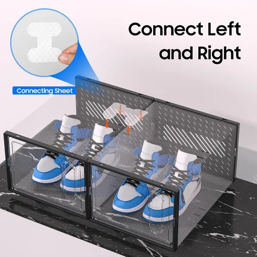 Vista 8 de eWonLife Cajas de zapatos grandes con puerta magnética, paquete de 12 organizadores apilables de almacenamiento de zapatos para armario, contenedor