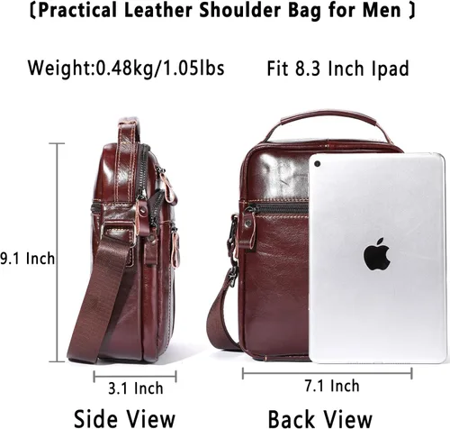 Vista 2 de Bolsos cruzados de cuero para hombre, bolso de hombro casual, bolso de mensajero de viaje, bolso vintage con múltiples bolsillos