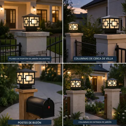 Vista 7 de Luz de poste al aire libre, moderna lámpara de pilar de vidrio de aluminio para postes de puerta y columnas, lámpara de montaje en muelle exterior