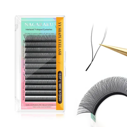 Vista 55 de NAGARAKU YY - Extensiones de pestañas, suministros Y, Lash 4D, Easy Fan, pestañas cruzadas de volumen ruso, pestañas YY, tejidas a mano, malla