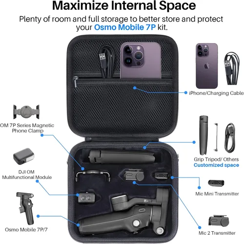 Vista 3 de Estuche de almacenamiento compatible con DJI Osmo Mobile 8 / 7P / 7 Gimbal estabilizador Accesorios (negro)